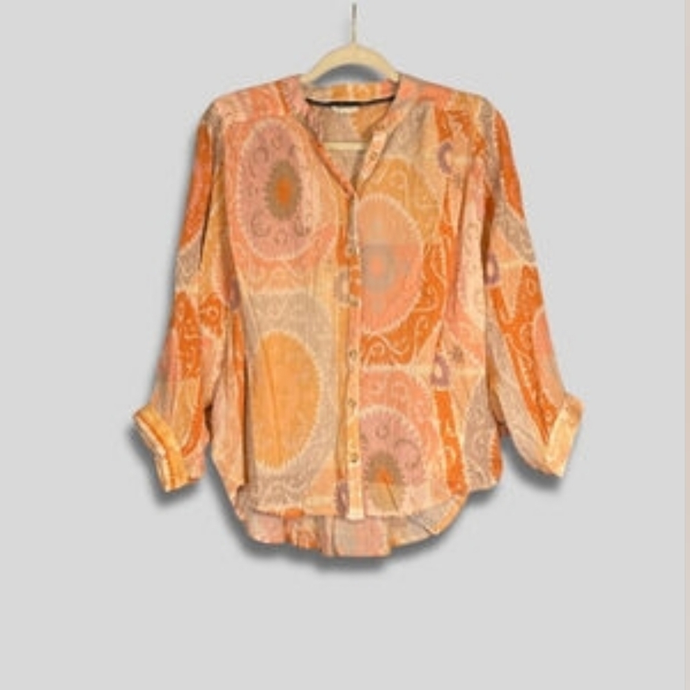 Anthropologie Pilcro Sydney blouse Peach Print XL flowy guc